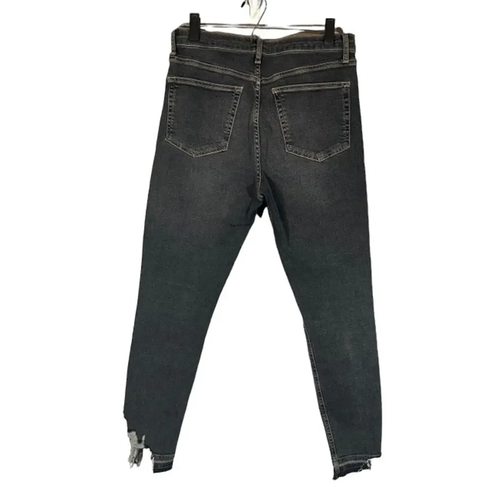 Topshop Jamie Women’s Black Shark Bite Hem Denim Jeans Cotton Blend Size 32
